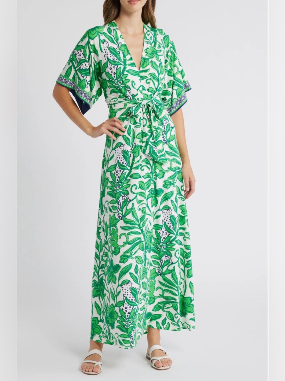 Lilly Pulitzer Cotton Blend Wisteria leaves Tie-Front Maxi Dress Size 4 🍃
